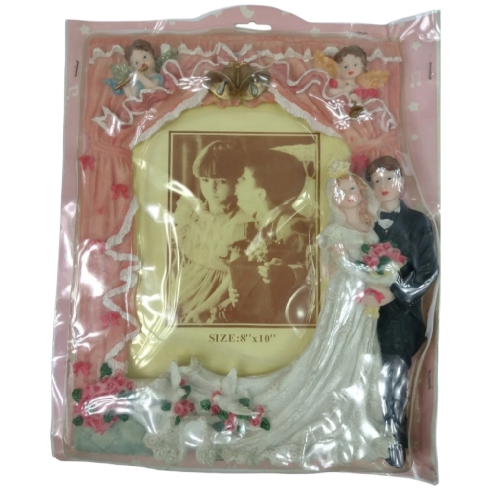Vintage ceramic elaborate 3d wedding bride and groom photo frame 8"x10"